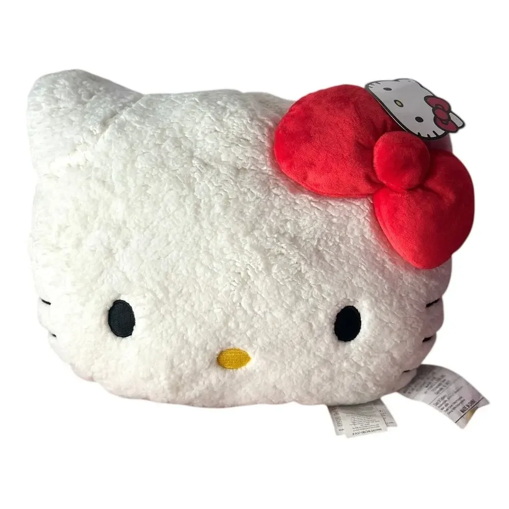 Hello Kitty Sanrio Plush Faux Sherpa Super Soft Throw Pillow White Red Bow Decor